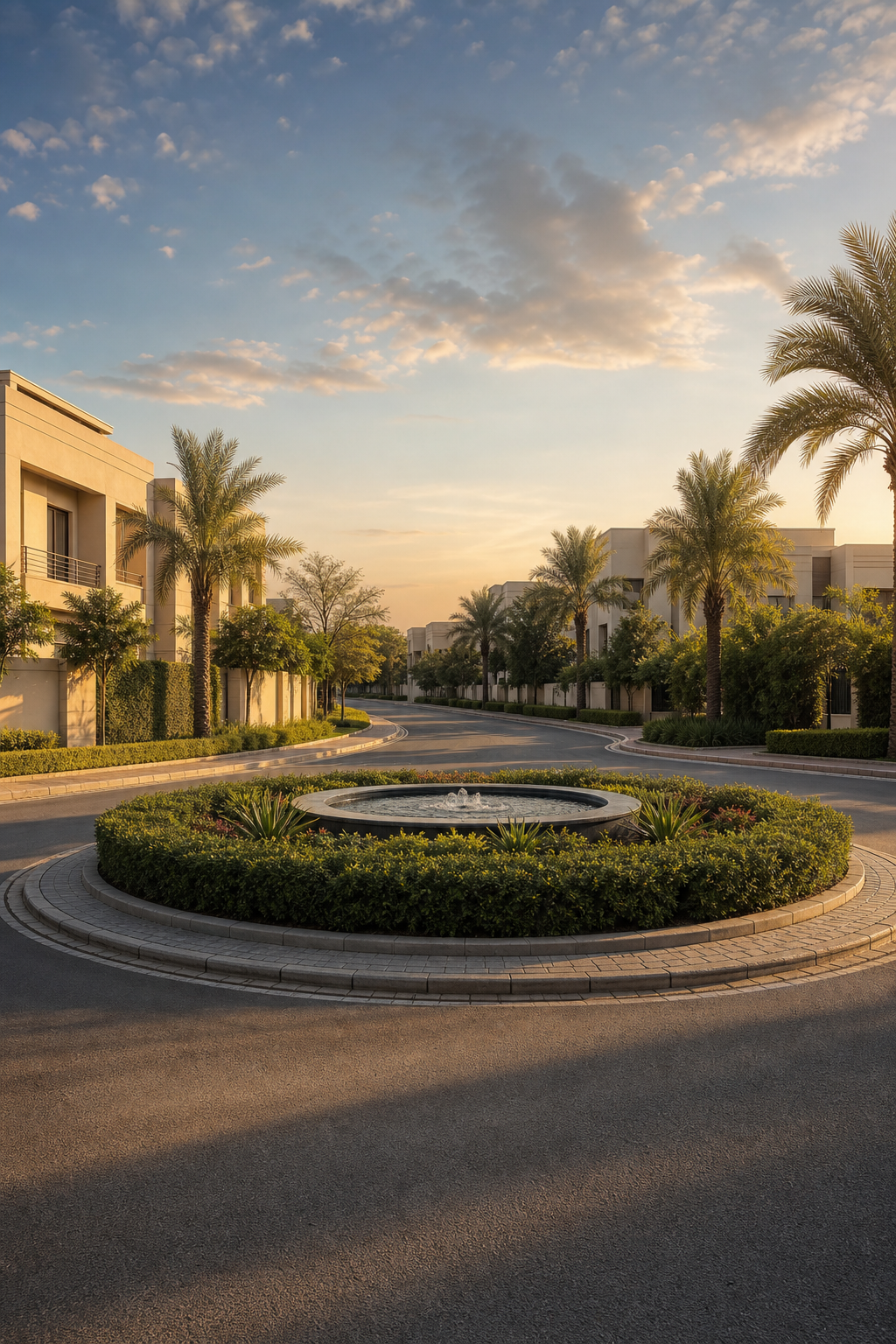 A landscaped residential roundabout at Nova Enclave